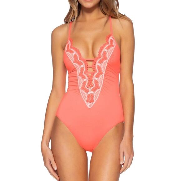 Becca Swim Delilah Pink One Piece Bathing Suit Size Small - Picture 7 of 8